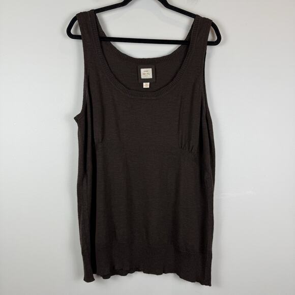 Y2K Old Navy Babydoll Tank Top XXL Brown Linen Blend Knit Coastal Boho Festival - Picture 1 of 7